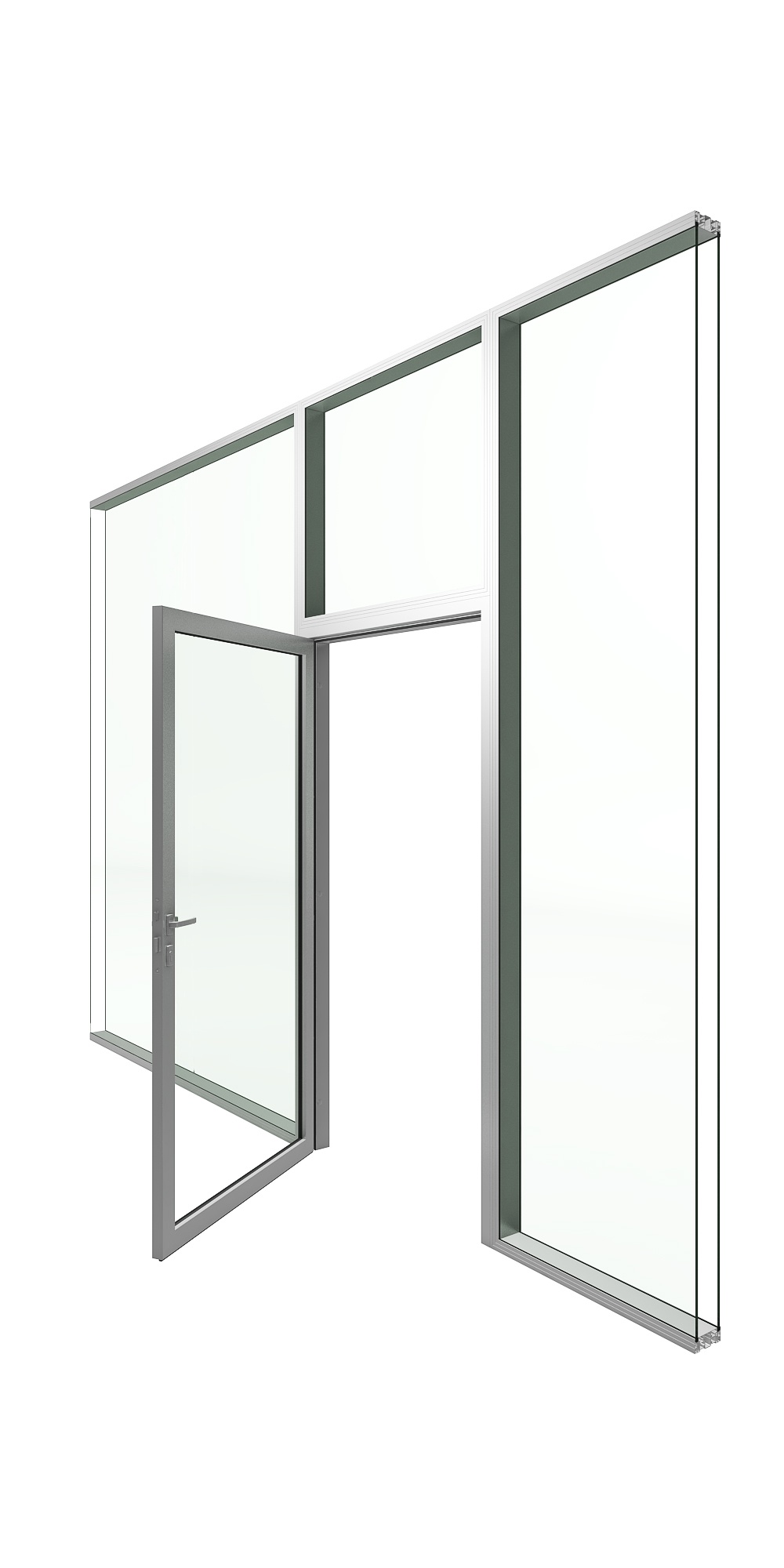 drzwi szklane w ramie aluminiowej, opcja próg opadający, zawiasy ukryte, zamek klasyczny
